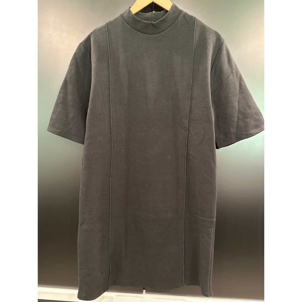 Zara Women Black Textured Mock Neck Short Sleeve Shift Dress 2298/626 Small NWT